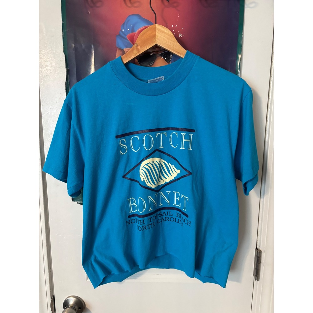 Vintage Hanes Scotch Bonnet North Topsail Beach T-Shirt Lot Turquoise Blue L M